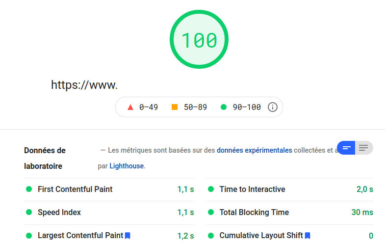 Test Google Page Speed mobile réussi